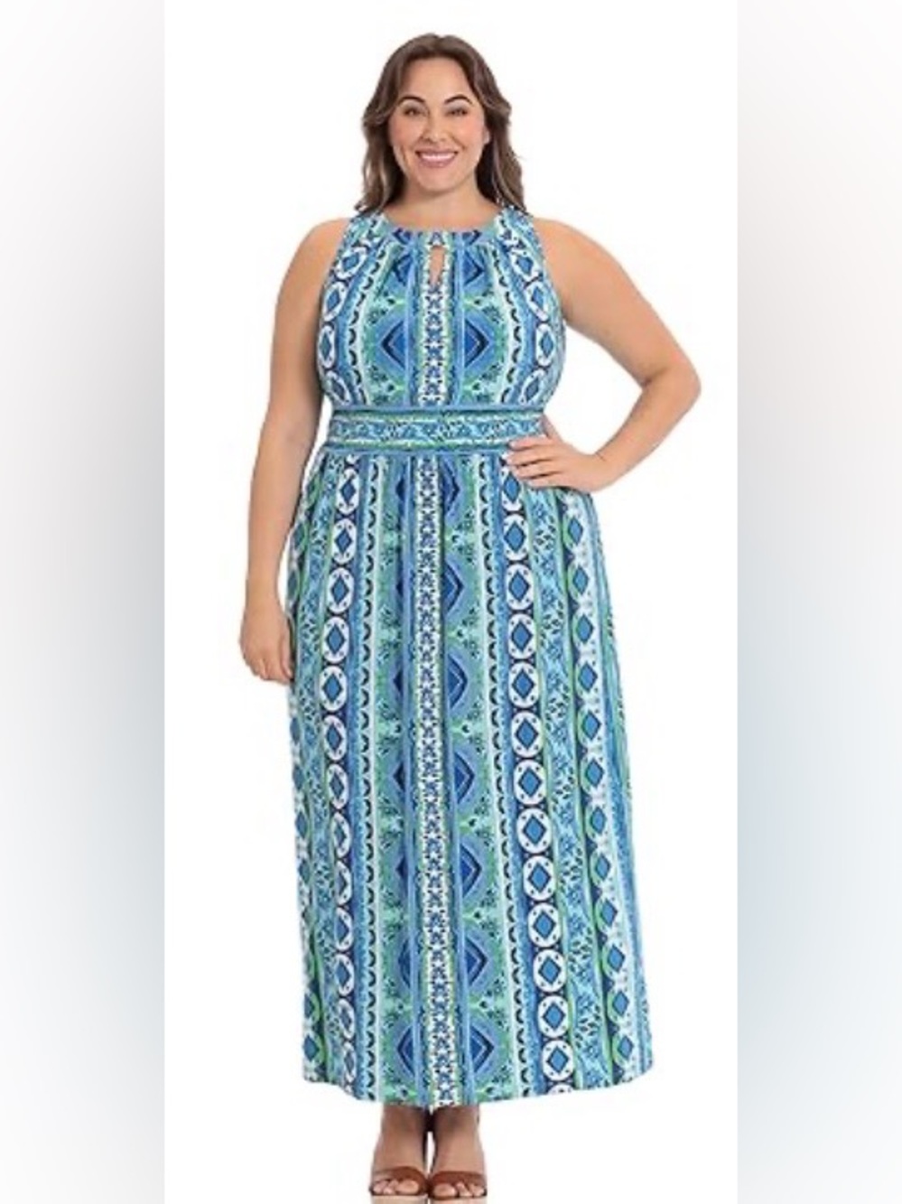 London Times Halter Maxi Dress beautiful bright colors blue, and green size 24W